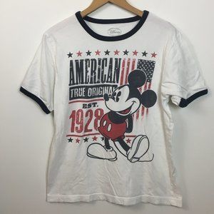 2/$28 Mickey Mouse Disney American Flag Patriotic Ringer Tee M/38-40